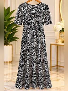 Black and White Polka Dot Midi Dress